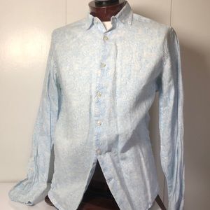Saks Fifth Avenue M 100% linen long sleeve button up blue paisleys